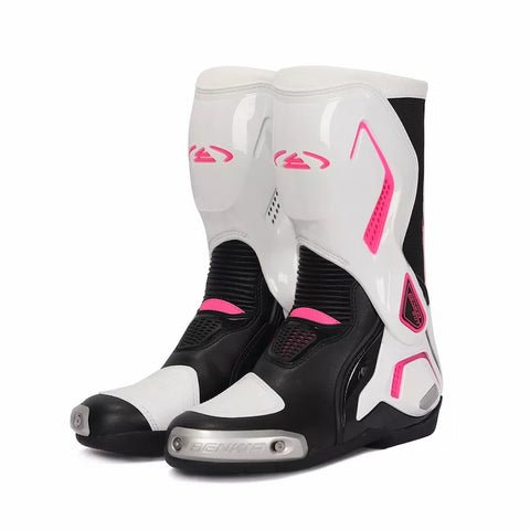 Allgoal Weiß/Schwarz/Pink Motorradstiefel Damen – ALLGOAL