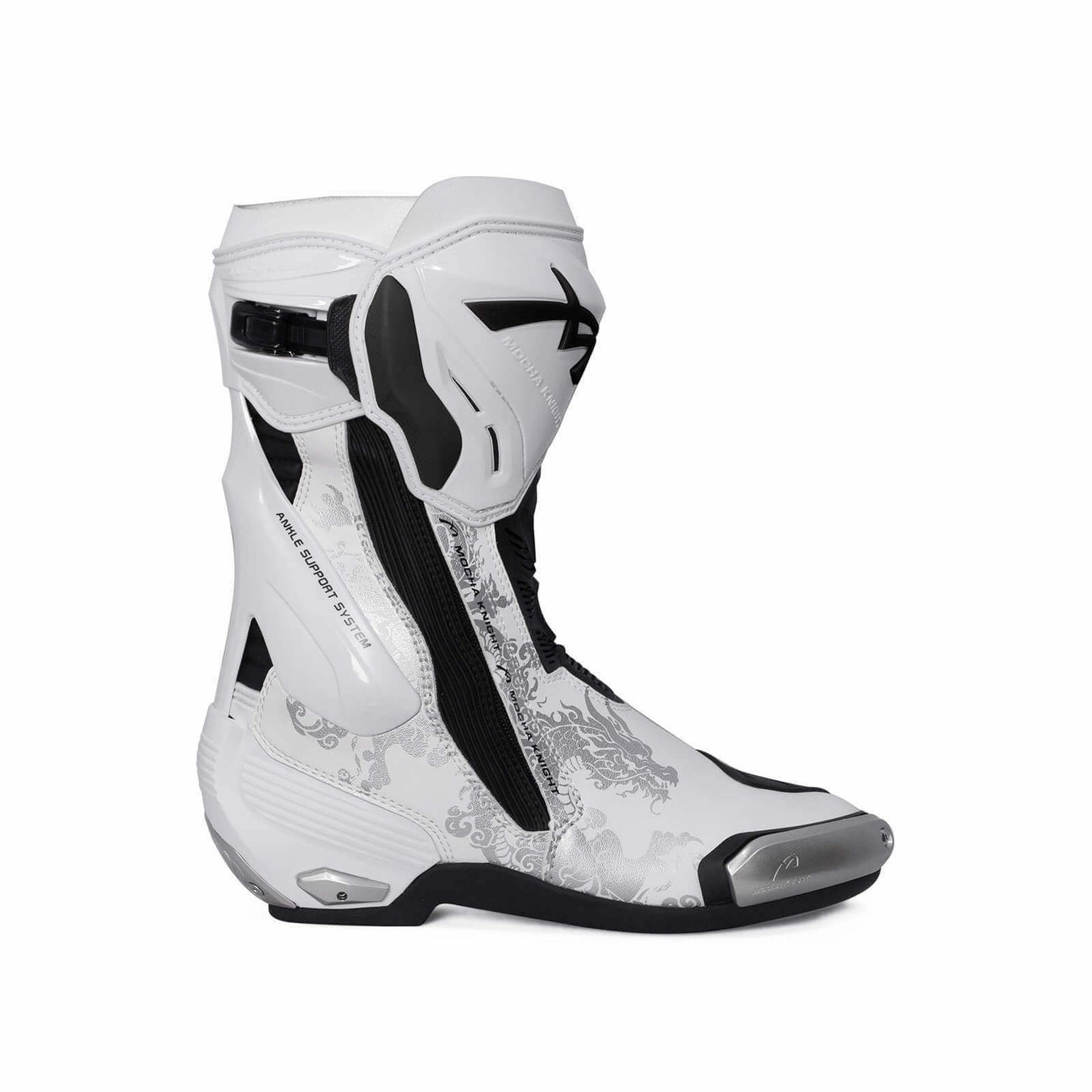 White Motorcycle Boots – Silver Dragon Edition