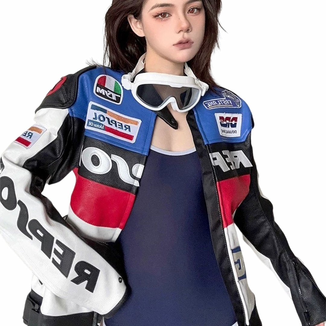 Blue Motorcycle Racing Leather Jacket – ALLGOAL